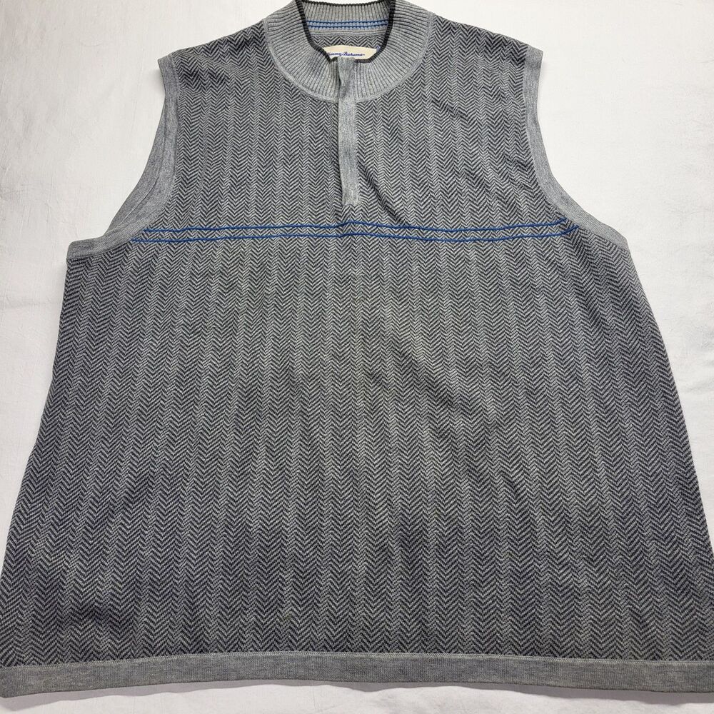 Mens Tommy Bahama Sweater Vest XL Gray Quarter Zip Herringbone 100% Pima Cotton